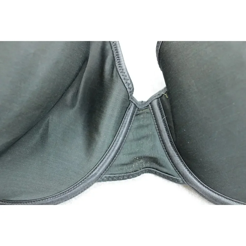 Vassarette Bra Womens 38D Black 75-205‎ Satin Trim Underwire Cup Bra Lined VTG